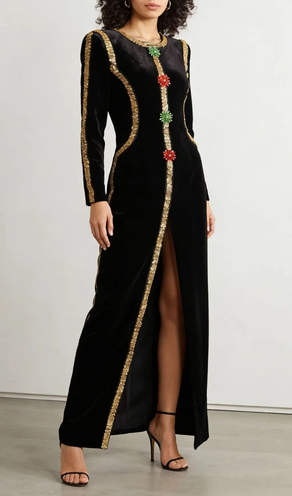 Kendria Black Sequin Velvet Maxi Dress Flowering Girl