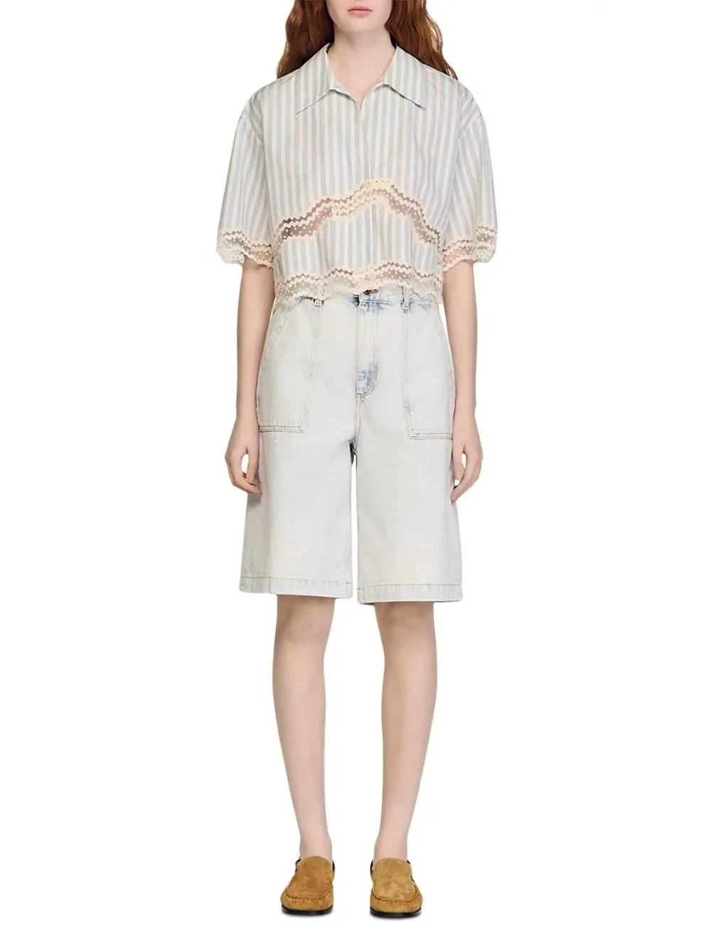 Cropped Striped Cotton Shirt Flowering Girl