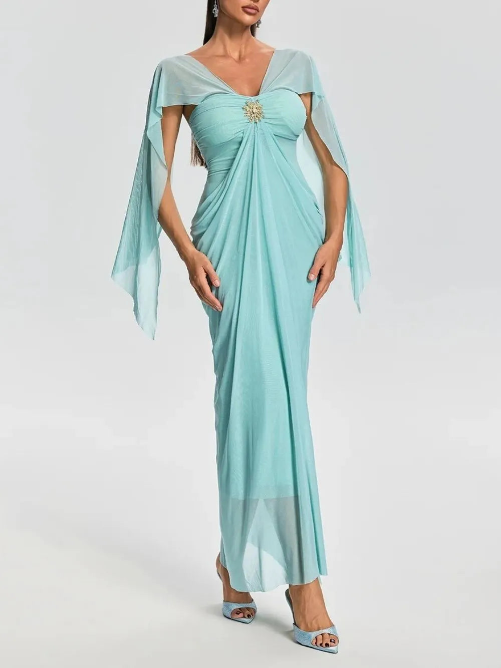 Fervano V Neck Ruched Maxi Dress Flowering Girl