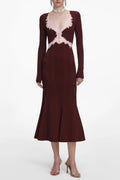 Apphia Brown Contrast Lace Knit Midi Dress Flowering Girl
