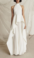 White Bandage Halter Irregular Maxi Dress Flowering Girl