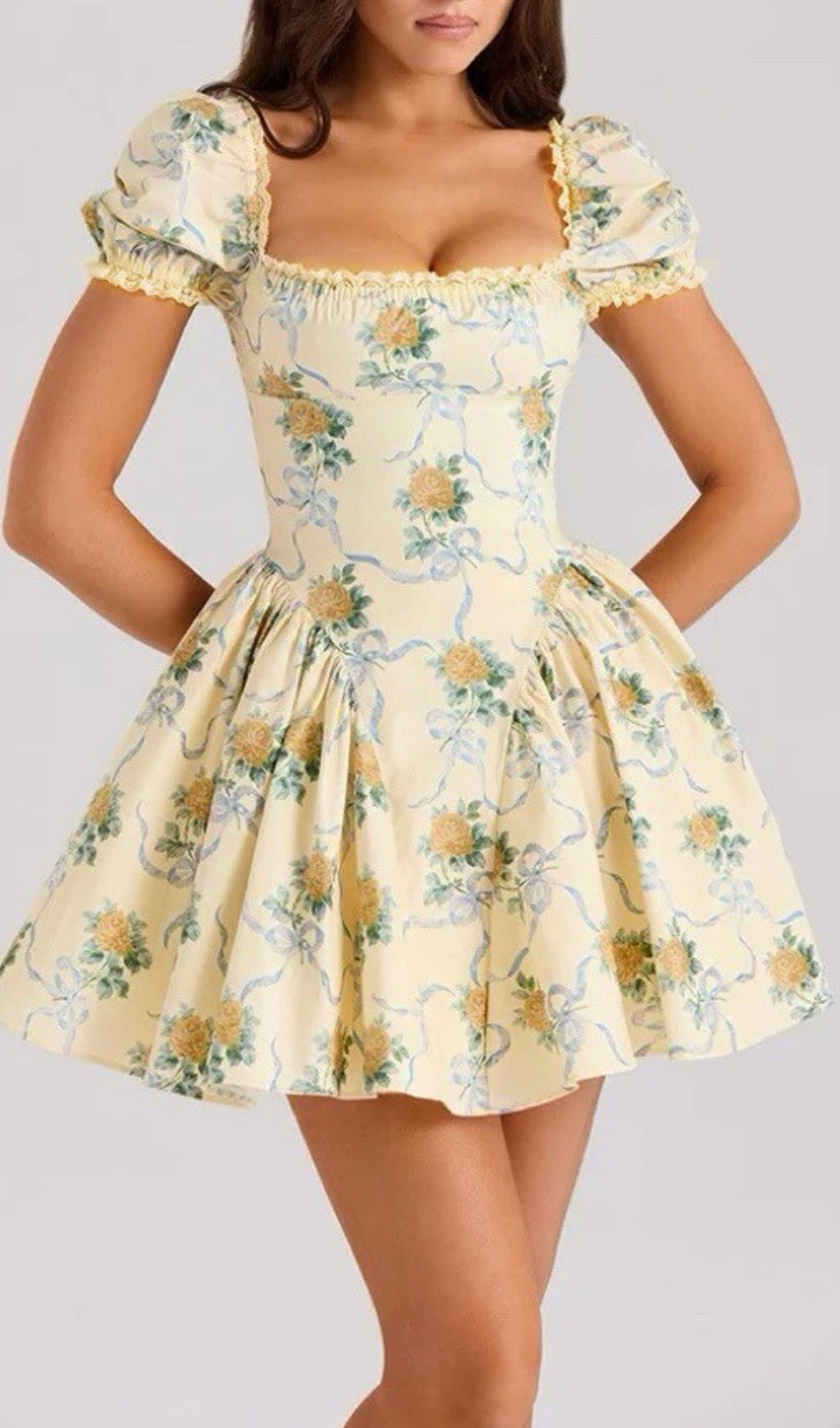 Fantasia Floral Square Neck Mini Dress Flowering Girl