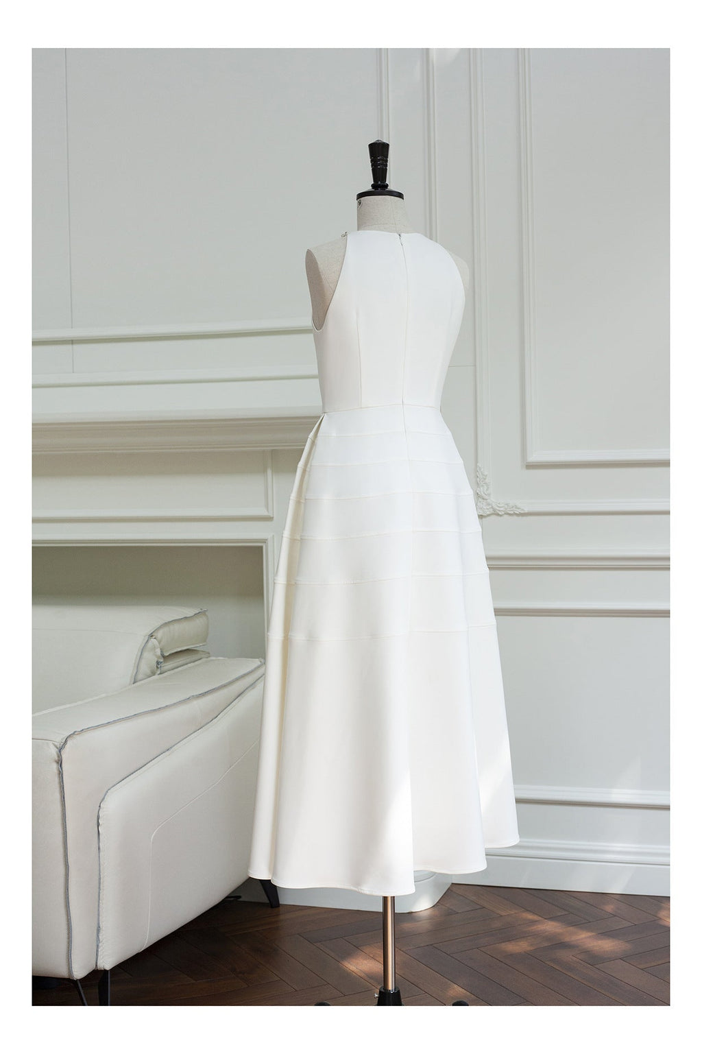 Sleeveless halter neck with diamond midi dress in white Flowering Girl