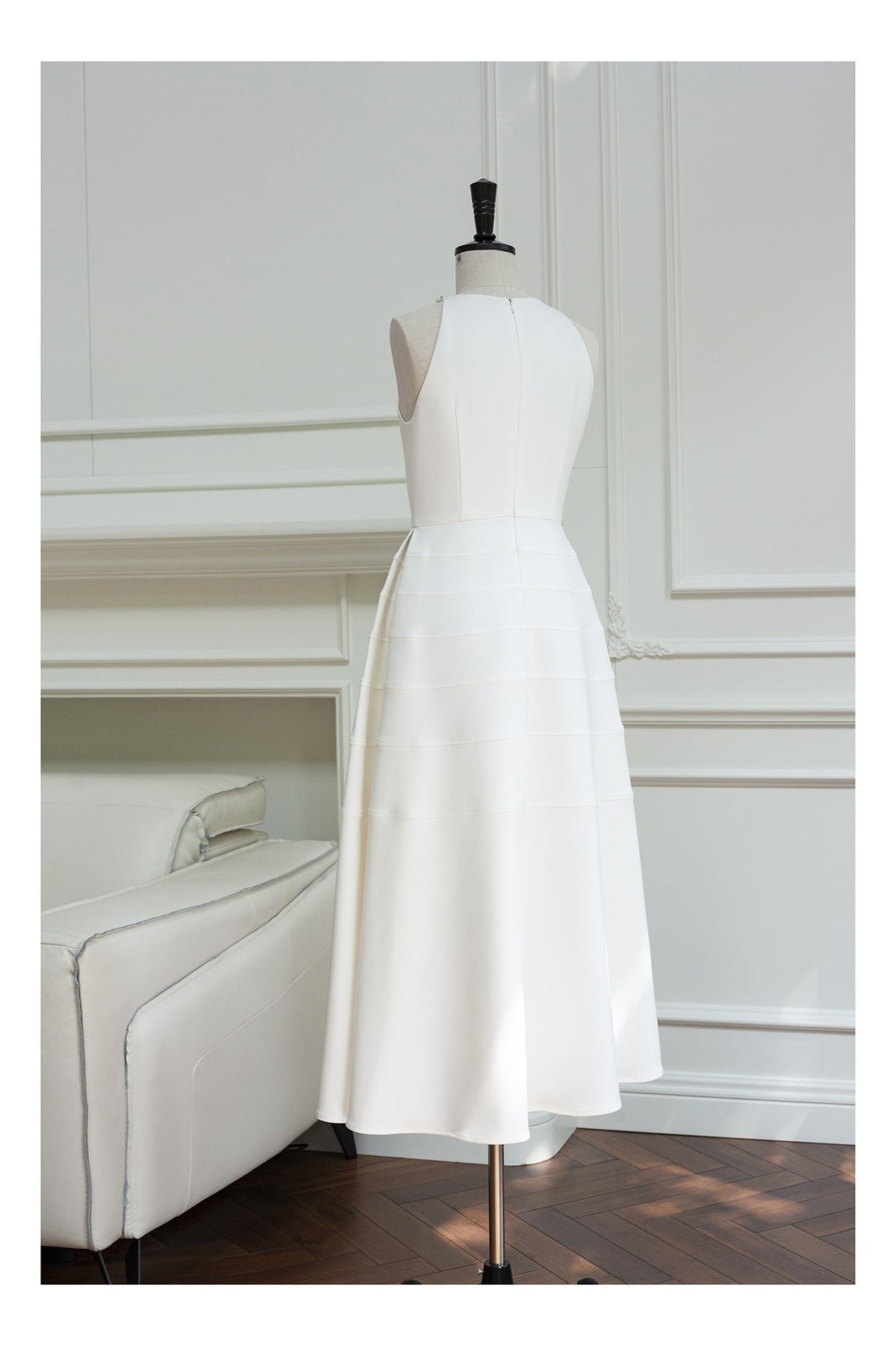 Sleeveless halter neck with diamond midi dress in white Flowering Girl
