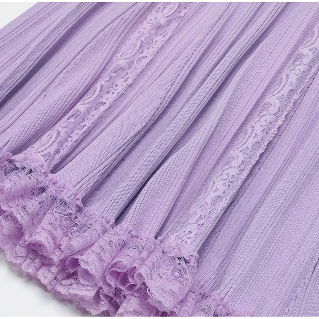 Kinzy Purple Short Sleeve Lace Midi Dress Flowering Girl
