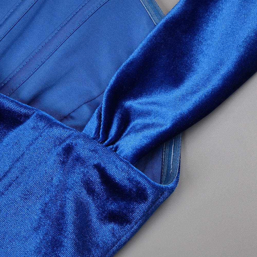 josephine off-shoulder velvet sash gown in blue Flowering Girl