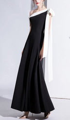 Pagged Bow Midi Dress In Black Flowering Girl