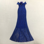 Riva Feather Embellished Hollowed Sequin Bodycon Maxi Dress In Blue Flowering Girl