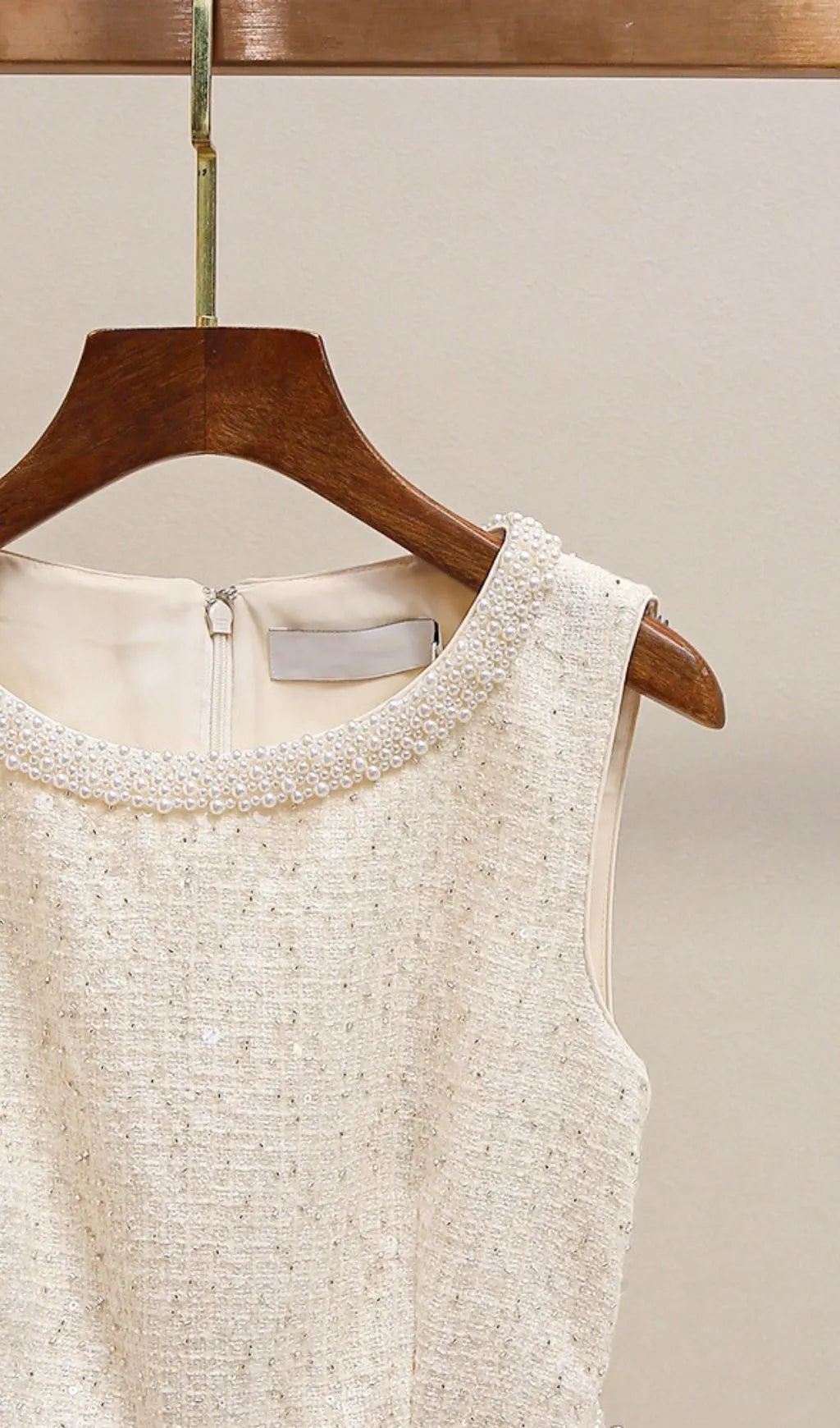Cream Boucle Pearl Mini Dress Flowering Girl