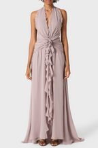 Aonaver Floral Ruffle Halter Maxi Dress - Purple Flowering Girl