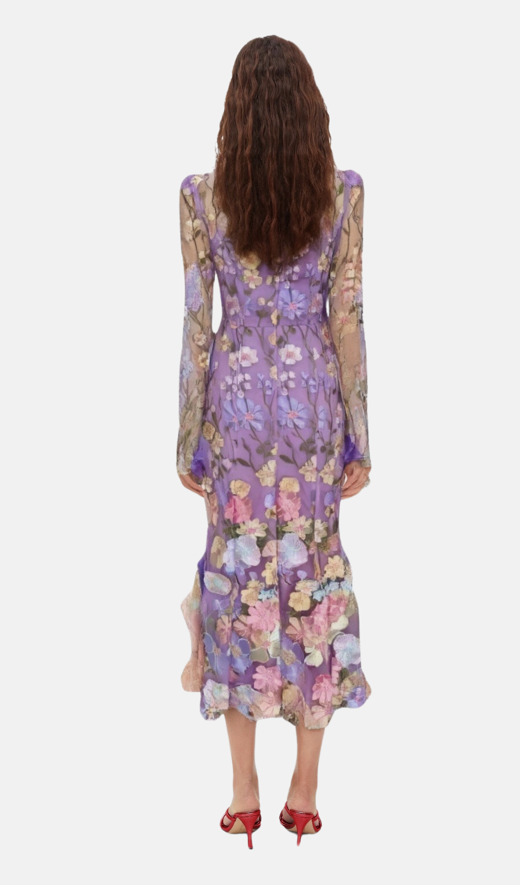LONG SLEEVE EMBROIDERED MIDI DRESS IN PURPLE Flowering Girl