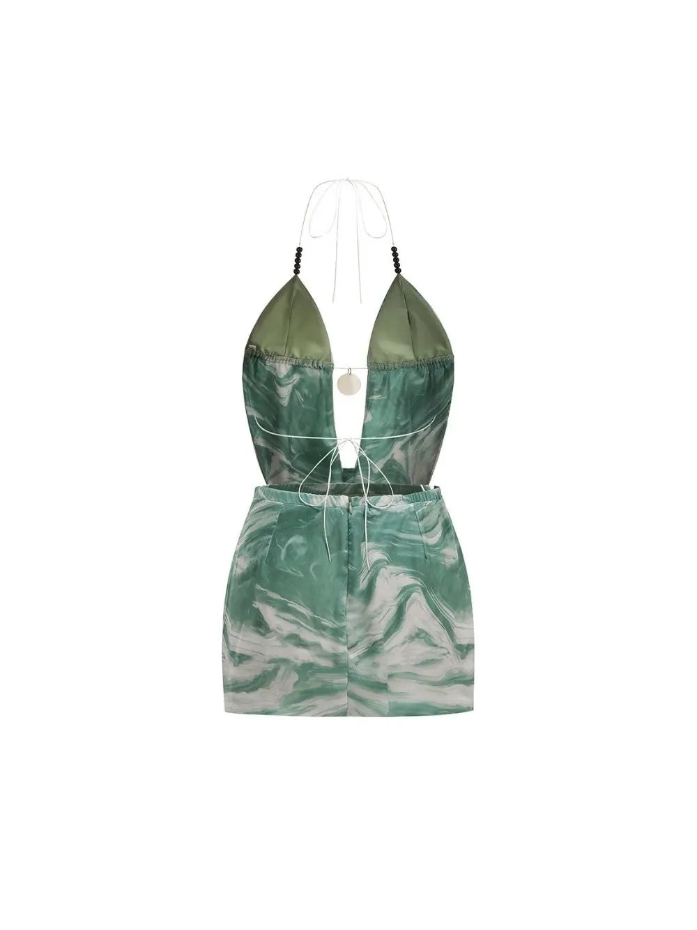Maira Green Halter Printed Backless Mini Dress Flowering Girl