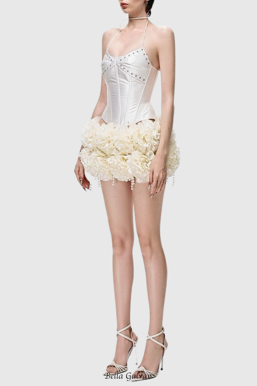 Orsolya Floral Pearl Corset Two Piece Set in Ivory Flowering Girl