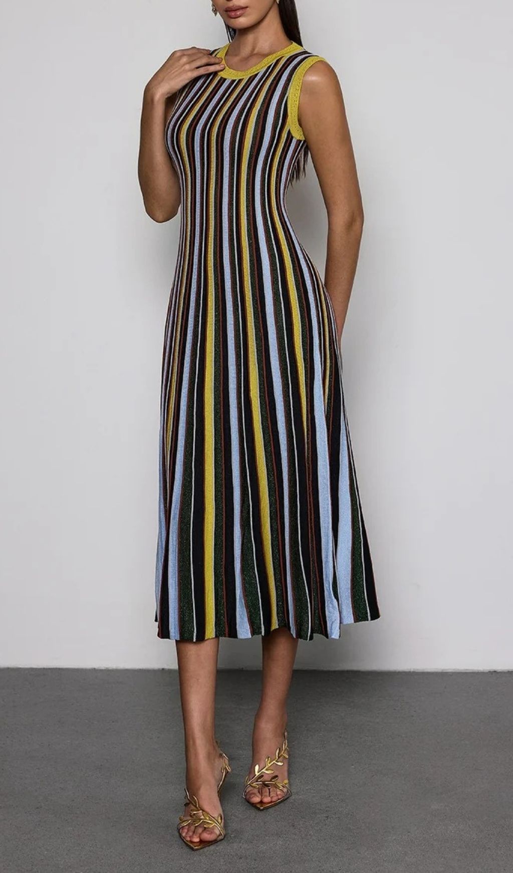 Malyxa Sleeveless Stripe Knit Midi Dress Flowering Girl
