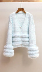 Joanie Blue Plush Knit Cardigan Flowering Girl