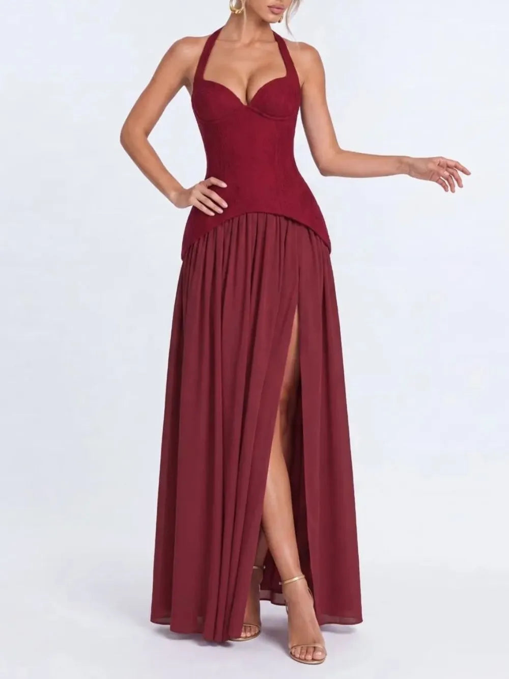 Jovyna Halterneck Flared Maxi Dress Flowering Girl