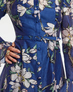 Floral Print Butterfly Sleeve Maxi Dress - Midnight Blue Flowering Girl