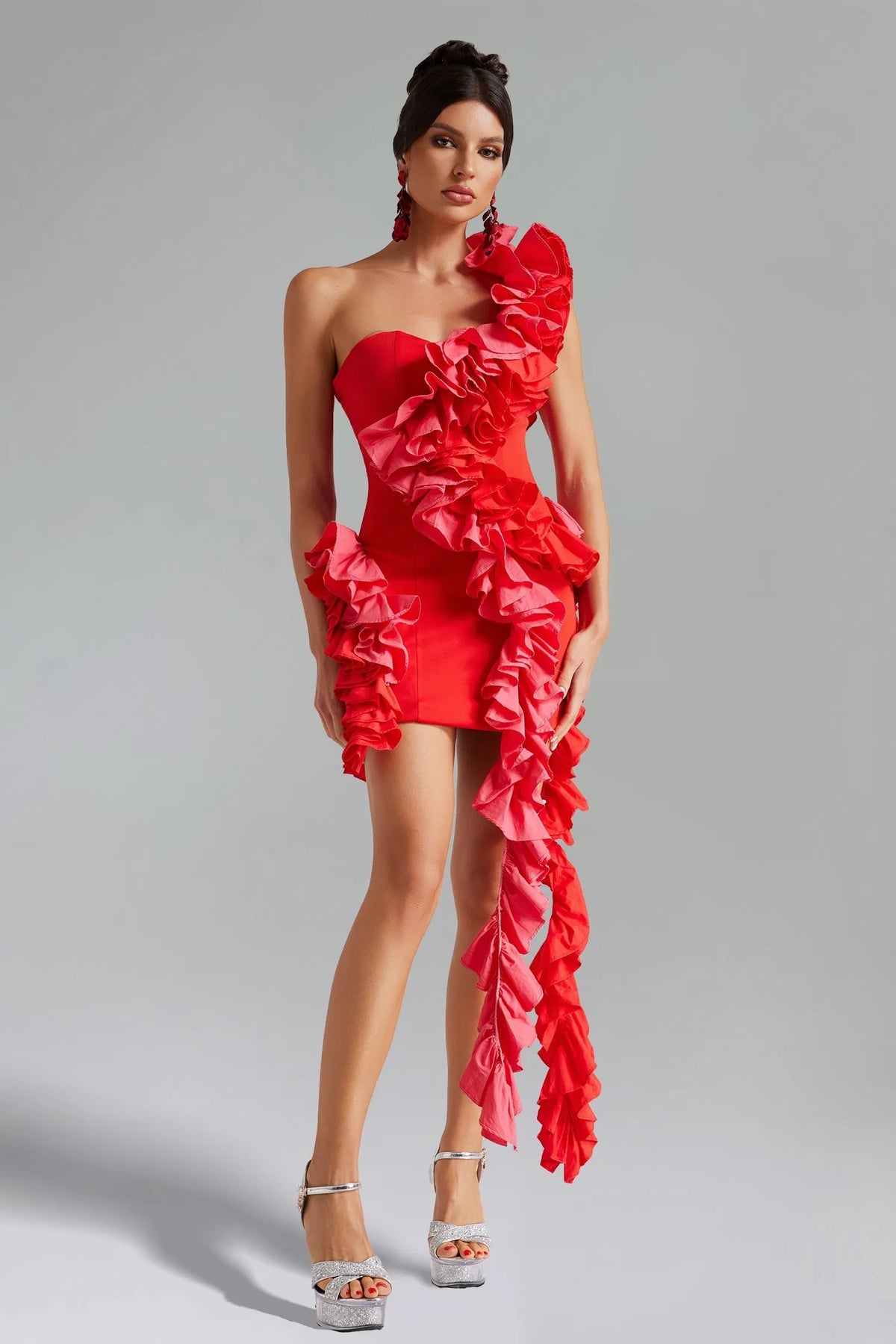 Selma One Shoulder Ruffled Mini Dress Flowering Girl