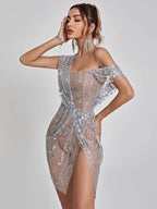 Bailee Split Sequin Mini Dress Flowering Girl