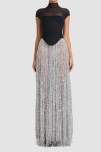 Tassel Sequin Black Corset Maxi Dress Flowering Girl