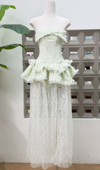 Jenis Green Strapless Lace Maxi Dress Flowering Girl