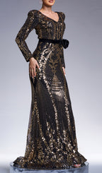 Chapa Gold Sequin Long Sleeve Maxi Dress Flowering Girl