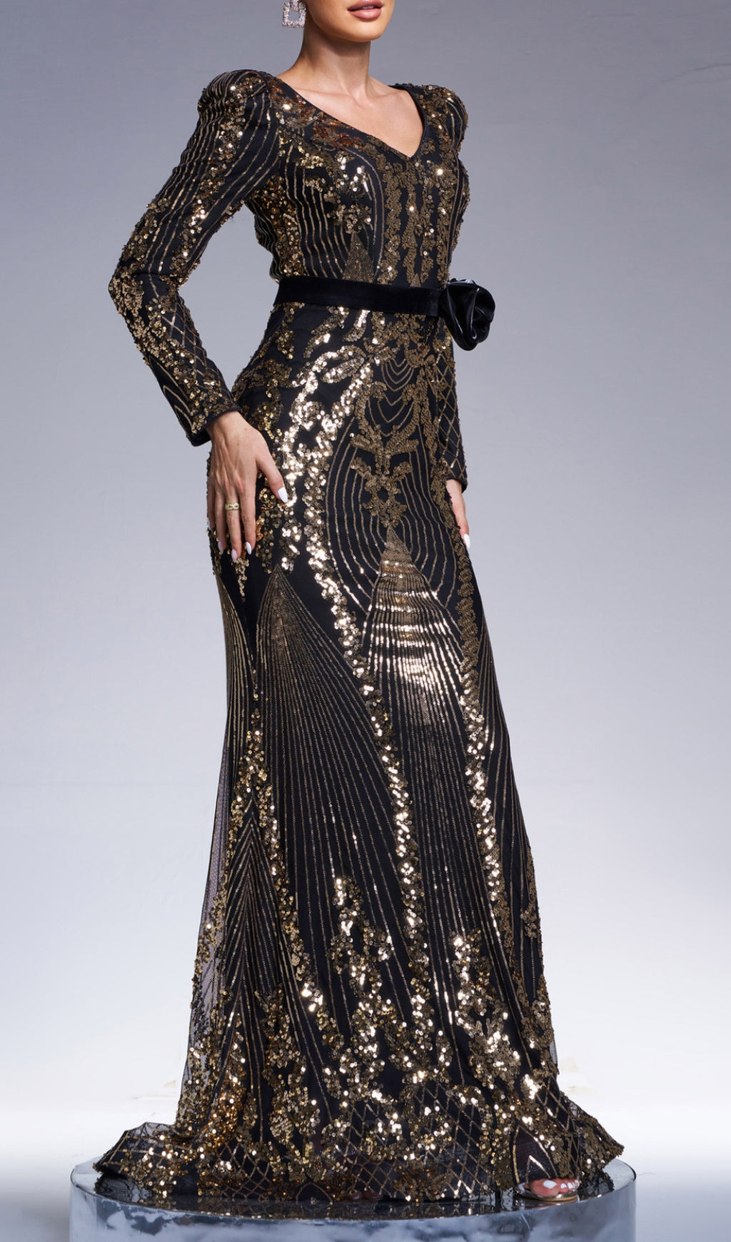 Chapa Gold Sequin Long Sleeve Maxi Dress Flowering Girl