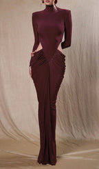 Jera Wine Long Sleeve Ruched Maxi Dress Flowering Girl