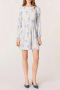 Josephine Patterned Pleated Mini Dress In Blue Flowering Girl
