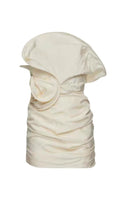 Strapless Ruffled Taffeta Mini Dress in White Flowering Girl