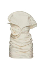 Strapless Ruffled Taffeta Mini Dress in White Flowering Girl