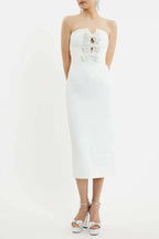 Nancy Pearl Embellished Bow Midi Dress In Ivory Flowering Girl
