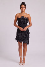 Black Structured Crepe 3D Floral Mini Dress Flowering Girl