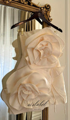 Beige Flower Strapless Bind Mini Dress Flowering Girl