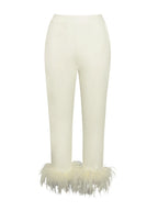 Cream White Blazer Suit With Feather Trim Flowering Girl