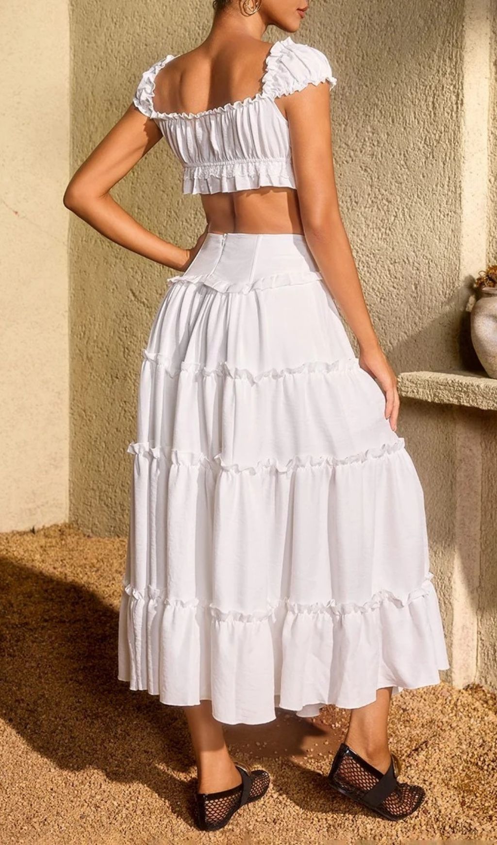 Uvenlor Lace Up Split Skirt Set Flowering Girl