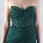 Chizue Green Strapless Corset Split Maxi Dress Flowering Girl