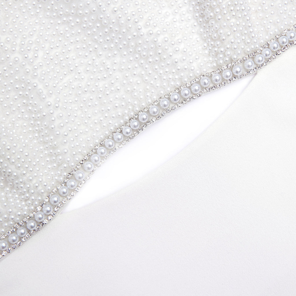 White Crepe Pearl Bow Mini Dress Flowering Girl