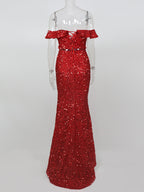 Red Off-Shoulder Sequin Dress Flowering Girl