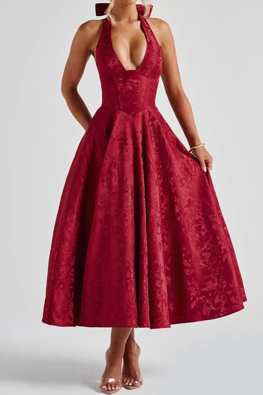 Effie Back Bow Midi Dress - Red Flowering Girl
