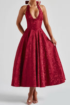 Effie Back Bow Midi Dress - Red Flowering Girl