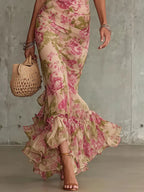 Vintage Rose Print Maxi Dress With Puff Sleeves（Accessories not included） Flowering Girl