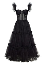 Black Ruffled Tulle Midi Dress Flowering Girl