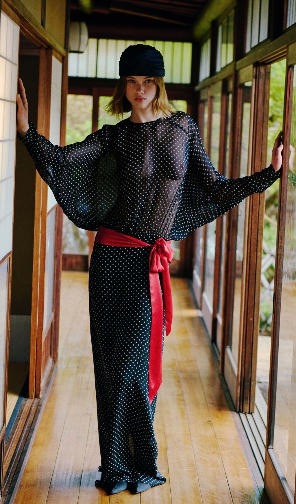 Isis Black Dot Long Sleeve Maxi Dress Flowering Girl
