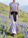 Elisae Purple Bow Cutout Maxi Dress Flowering Girl