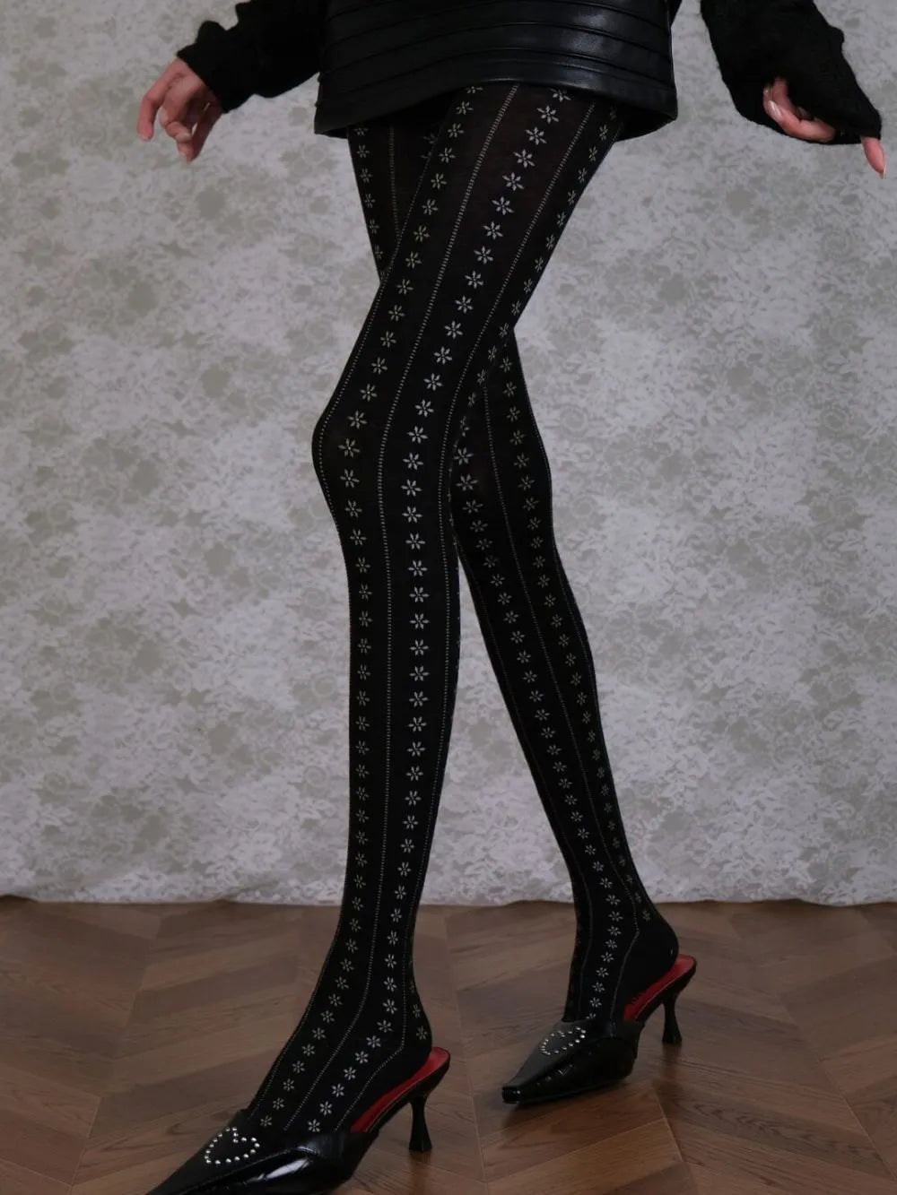 Marivel Black Floral Gradient Tights Flowering Girl