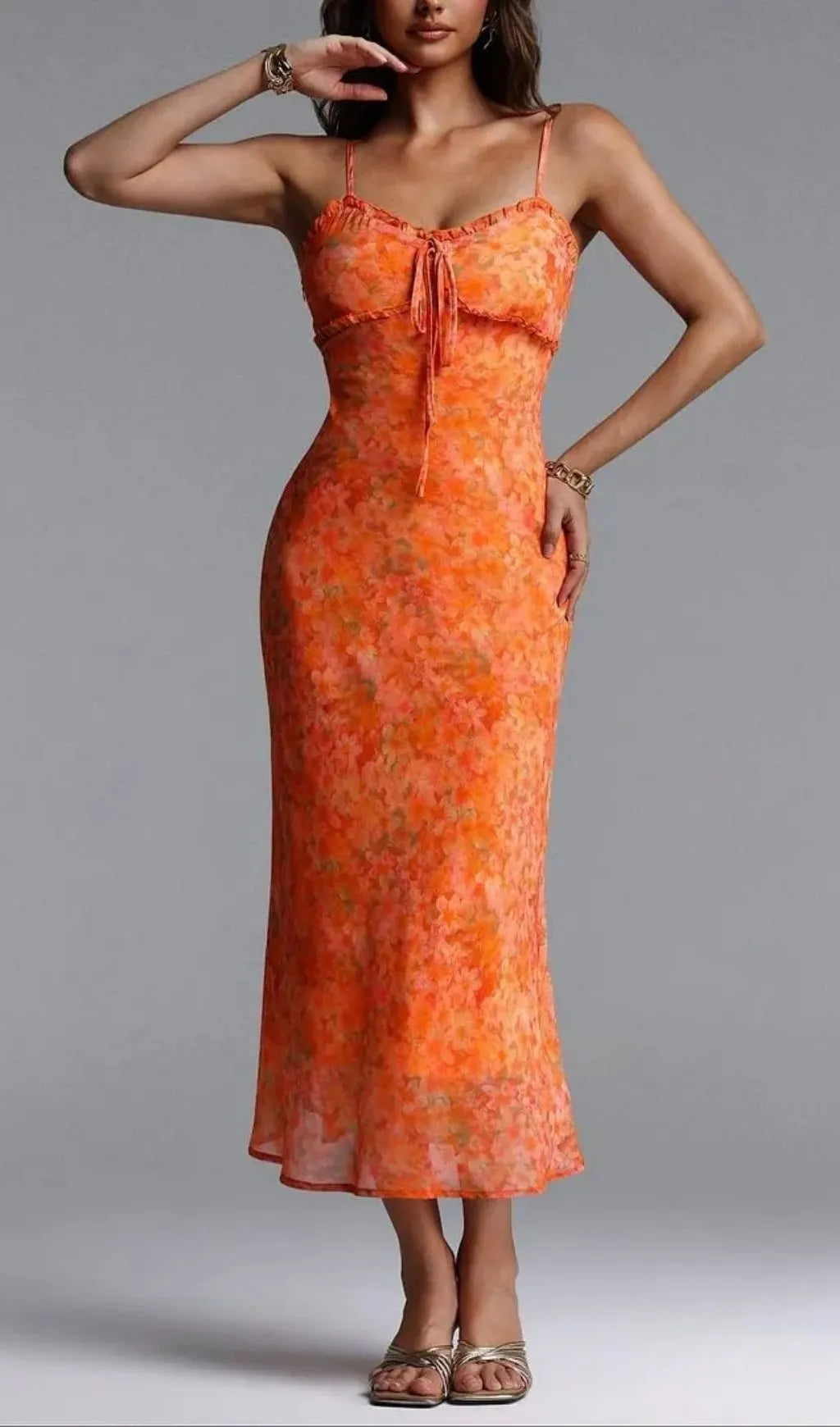 Ienee Sleeveless Ruffle Floral Print Woven Maxi Dress Flowering Girl