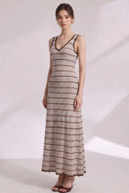 Beige Crochet-Style Knit A-Line Maxi Dress Flowering Girl