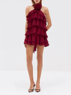 Miley Halter Flower Ruffle Mini Dress Flowering Girl