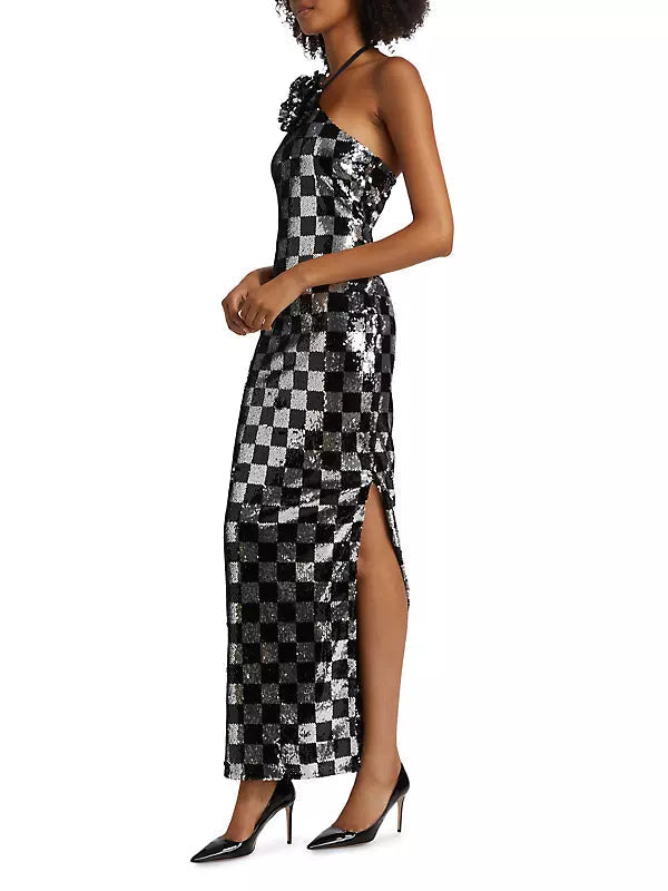Checkerboard Sequin Halter Gown With Flower Flowering Girl